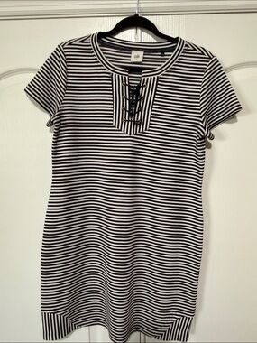 CAbi Black & White Striped Lace-Up Mini Dress